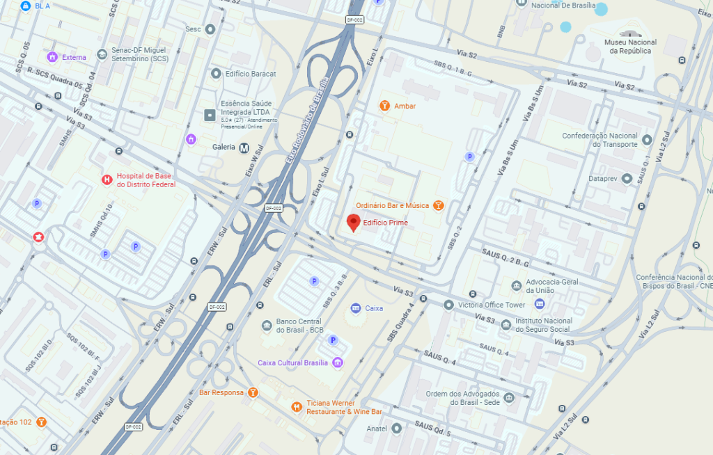 Mapa de localização da Vértice Consultores no Edifício Prime, Asa Sul, Brasília – DF